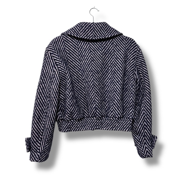 & Other Stories Cropped Wool Blue and Pink Herringbone Bomber Jacket Size 0 - Picture 8 of 13